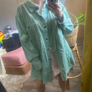 Roamans unisex Mint green corduroy button up relaxed fit shirt 2X